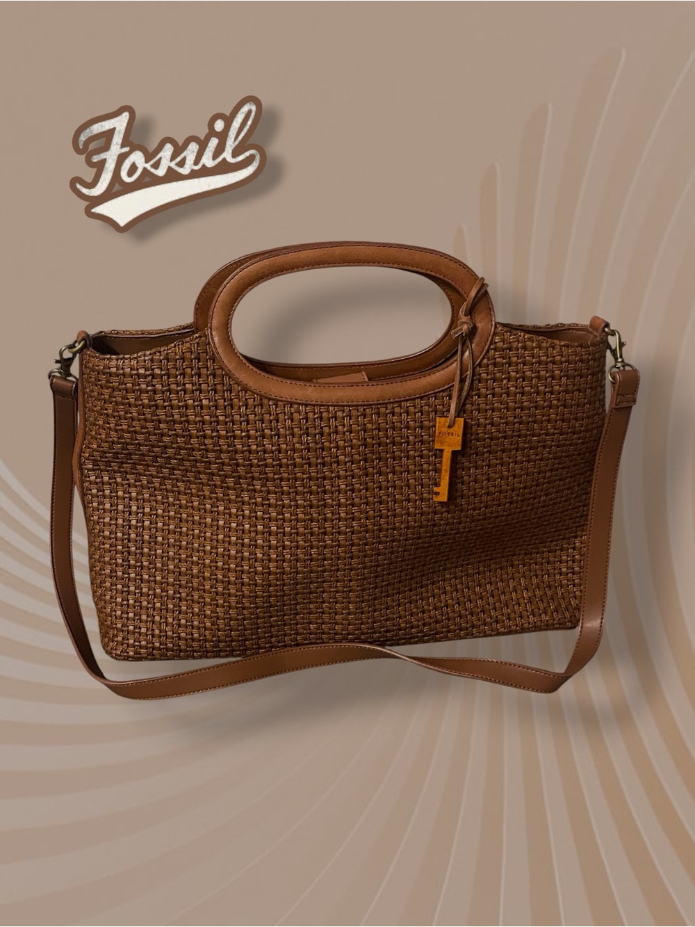 Fossil Rachel Woven Leather Tote | Boho Basket Weave Crossbody Bag